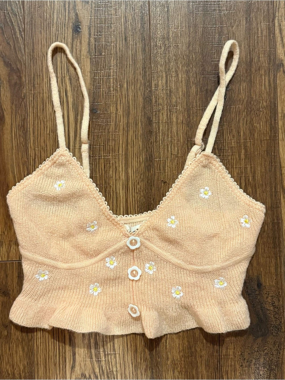 For Love And Lemons Peach Daisy Knit Crop Top Size S